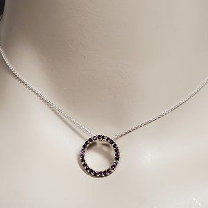 90s Avon Birthstone February Amethyst Purple Rhinestone Circle Pendant 16" Neckl
